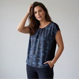 Escada Sport Blue Abstract Pleated Top | Size XL